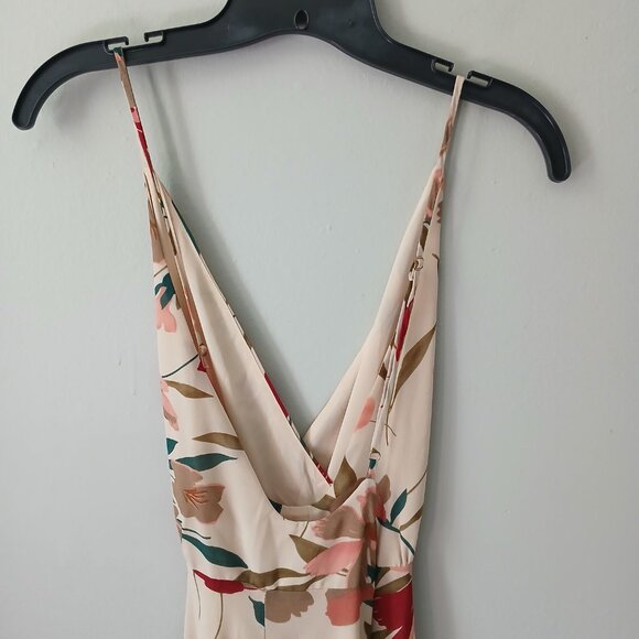 Lulu's Women's Size S Resounding Beauty Beige Floral Print Surplice Maxi Dress - Picture 13 of 16